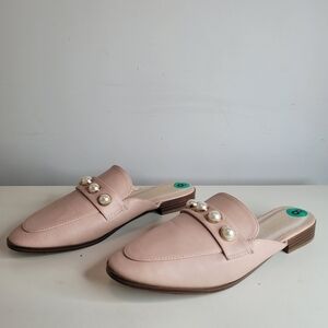 Catherine Malandrino Quentin Pink Mule with Faux Pearls Slip on Flats Size 8